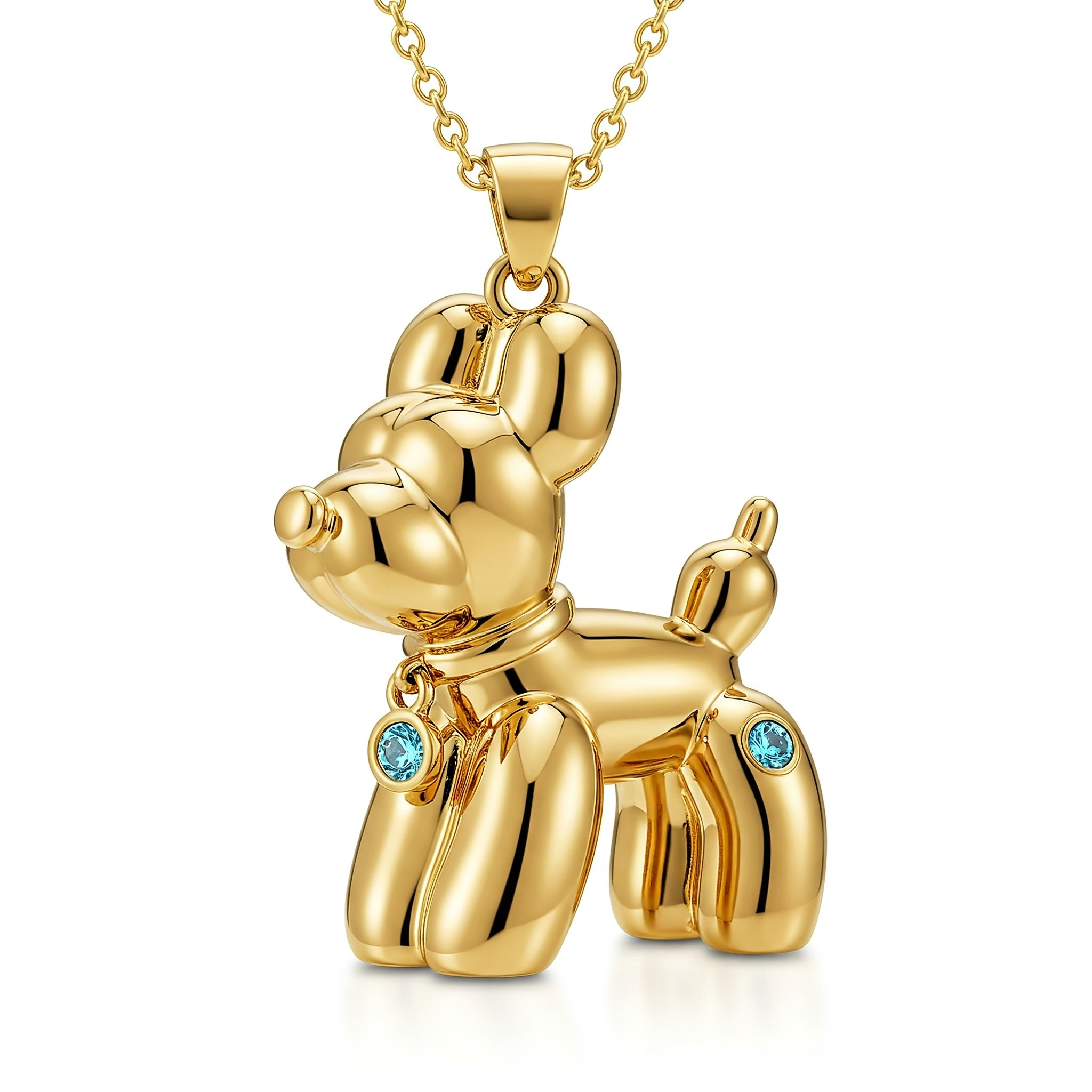 Balloon Dog Pendant Necklace with Blue Crystal Accent in Stainless Steel